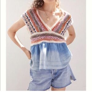Pilcro Multicolor Knit Top with Denim Flutter Detail small